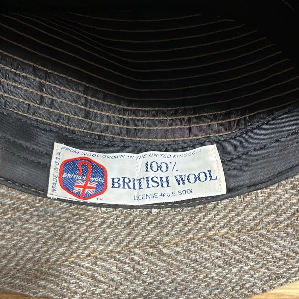Vintage Hampshire Club Brown Tweed Fedora Hat 100% British Wool Men’s 7 7 1/8